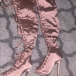 Rose gold thigh boots